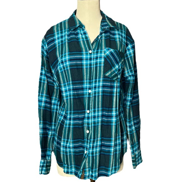 A New Day Teal Plaid Flannel size L - Picture 2 of 14